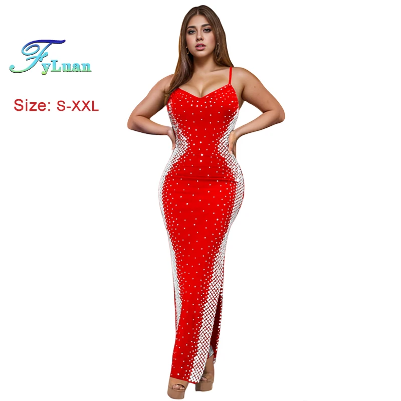 FyLuan セクシーなサスペンダースカート レディース ロングドレス レースアップ ディープVネック セクシー ハイサイドスリット フリルドレス カクテル プロム 誕生日ドレス