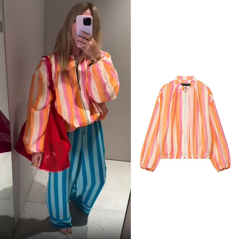 Thin Autumn Women's Jackets Blouse 2026 New Retro Fashion Striped Loose Elegant Jackets Women's Chic Youth Street Travel Coats