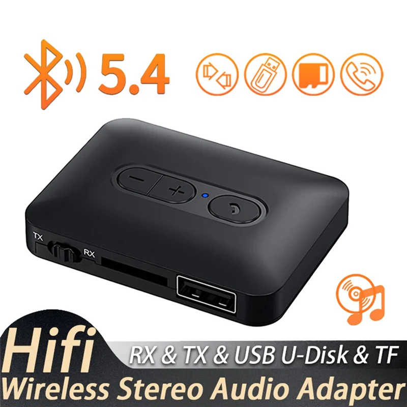 

AA08-Bluetooth 5.4 Audio Receiver Transmitter Support USB U-Disk/TF Card AUX Stereo HIFI Lossless Music Wireless Adapter