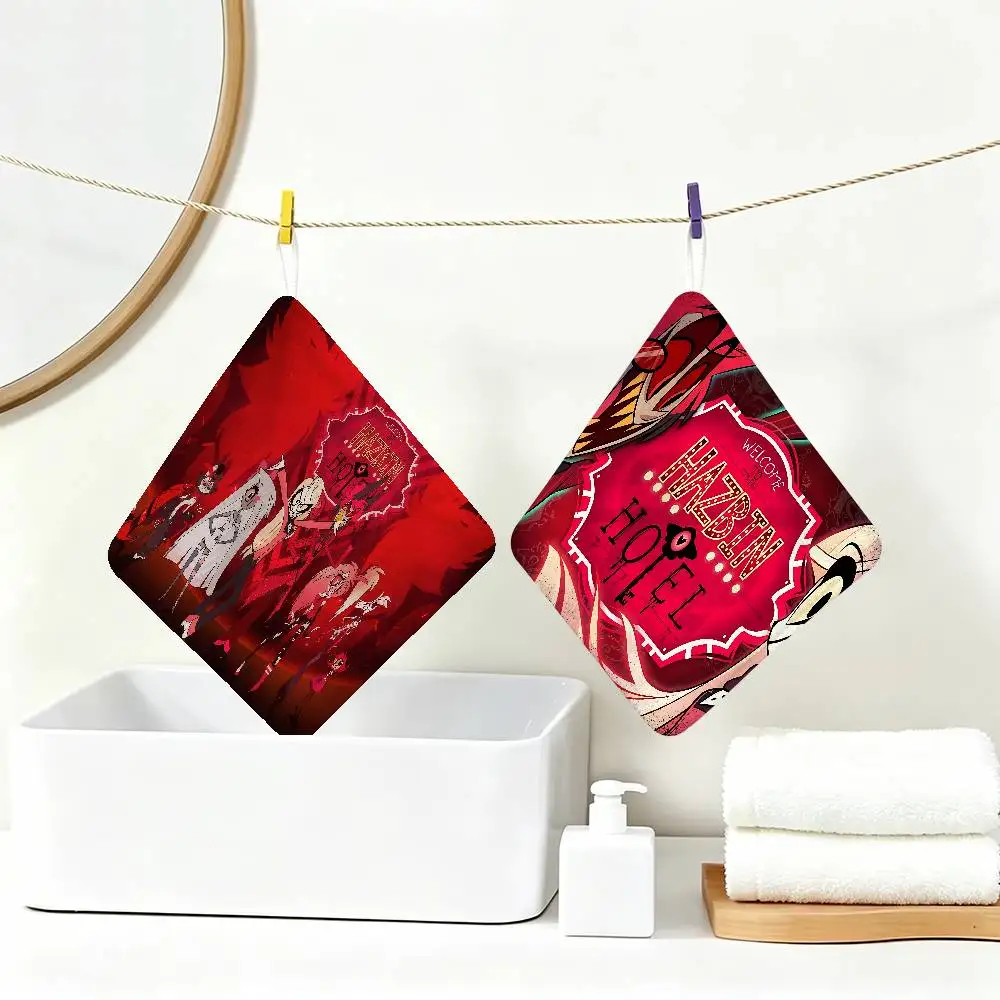 Anime H-Hazbin H-Hotel Thickened Polyester Cotton Hanging Towel, High Absorbent Hand Wiping Towel for Indoor Use