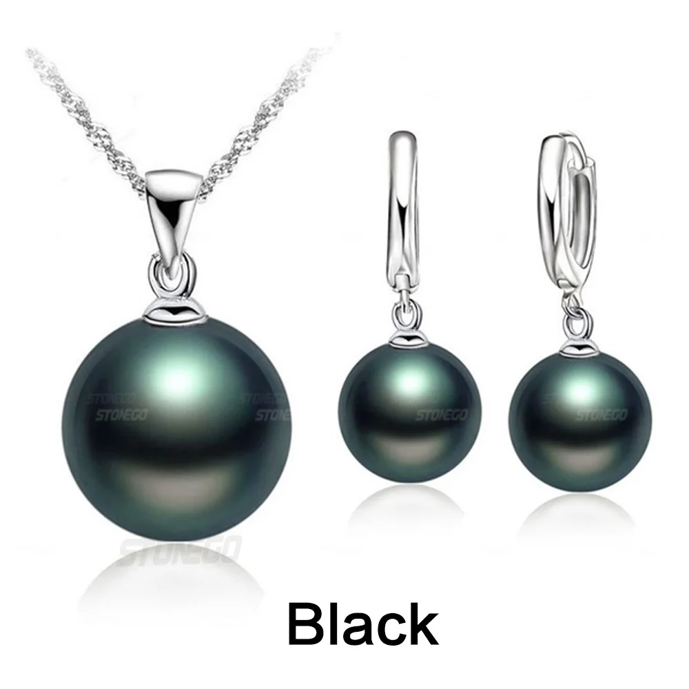 3Pcs/Set Fashion Freshwater Pearl Jewelry Sets Necklace + Natural Pearl Hoop Earrings Stonego Woman Wedding 3 Colors Jewelry