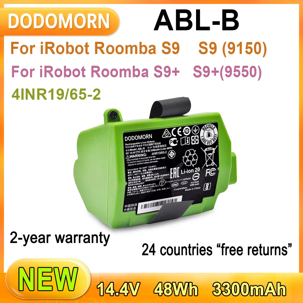 

Новый высококачественный аккумулятор ABL-B для iRobot Roomba S9,S9 (9150),S9 +, S9 +(9550) 14,4 В 48 Вт/ч 3300 мАч, 2-летняя гарантия, бесплатная доставка