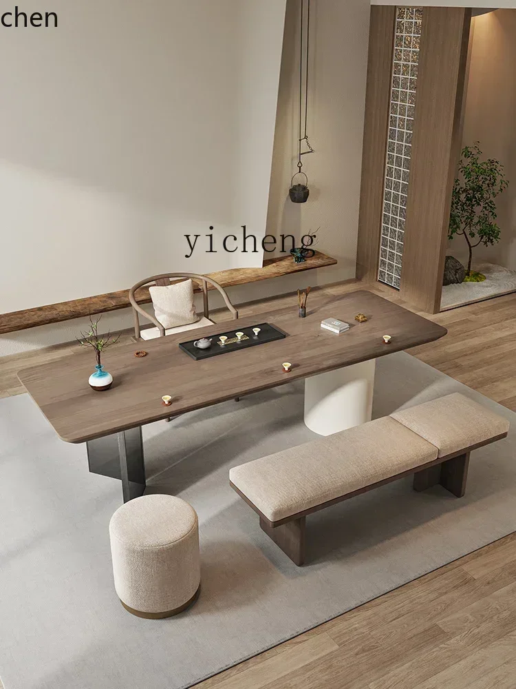 W5.19 solid wood tea table and chair combination household tea table suspended  acrylic log tea table