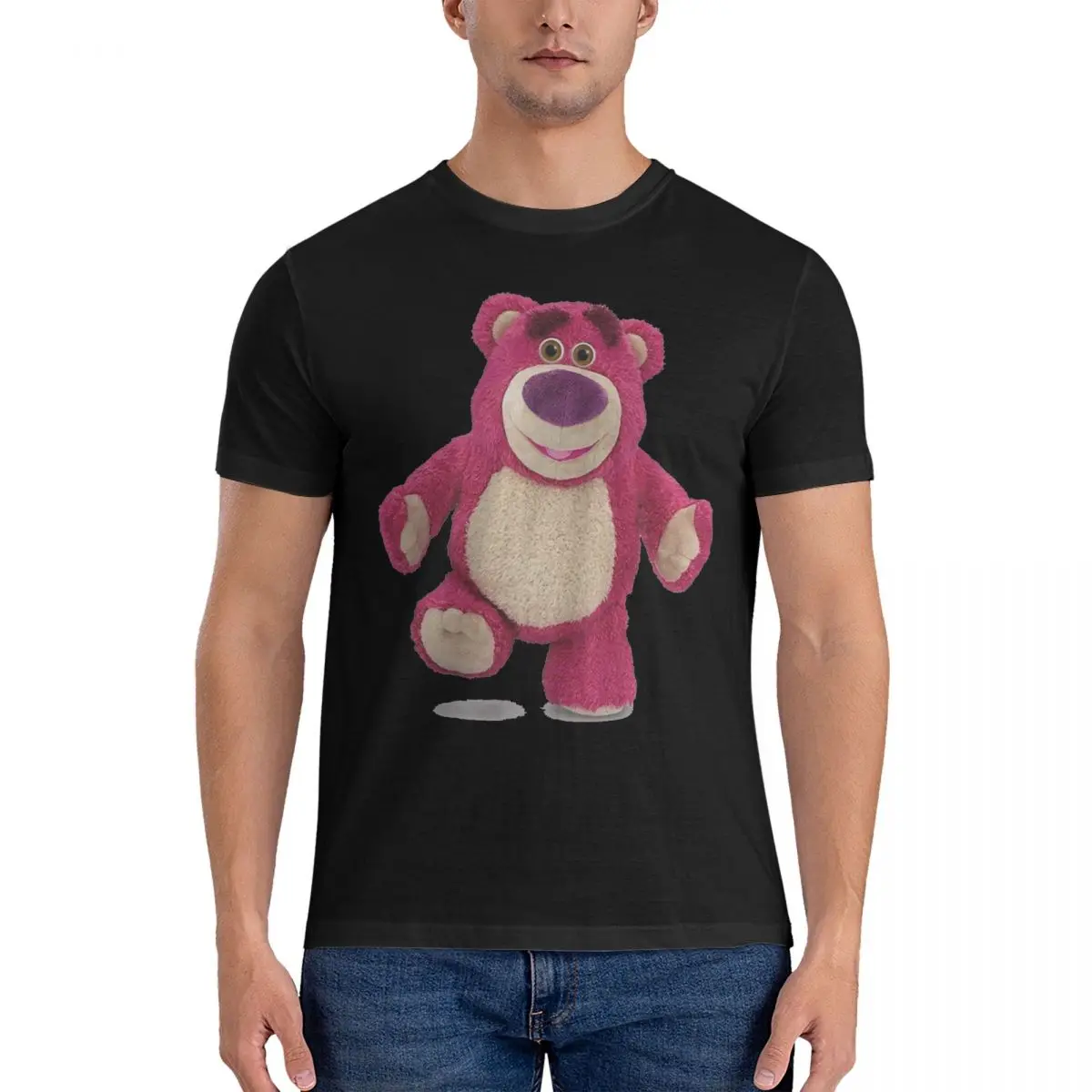 Men's Cute Bear T Shirt Disney Toy Story Lotso Pure Cotton Tops Casual Short Sleeve Round Neck Tees Party T-Shirts