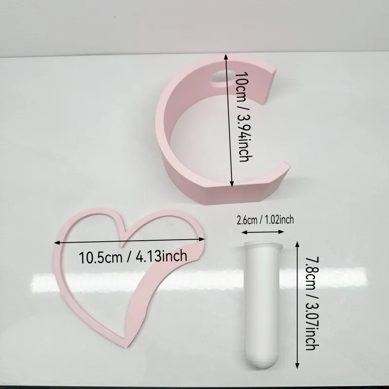 3D Printing Pink Heart C Shaped Vase with Test Tube Planter Modern Minimalist Floral Container for Home Desk Decor