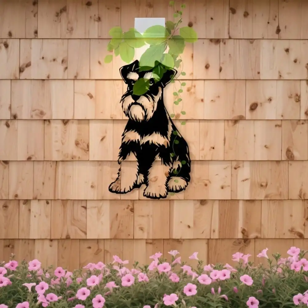 Brand 2D Flat Schnauzer Metal Wall Art,Laser‑Cut Modernist Pet Dog Silhouette Sculpture for Bedroom Patio Garden Indoor Outdoor