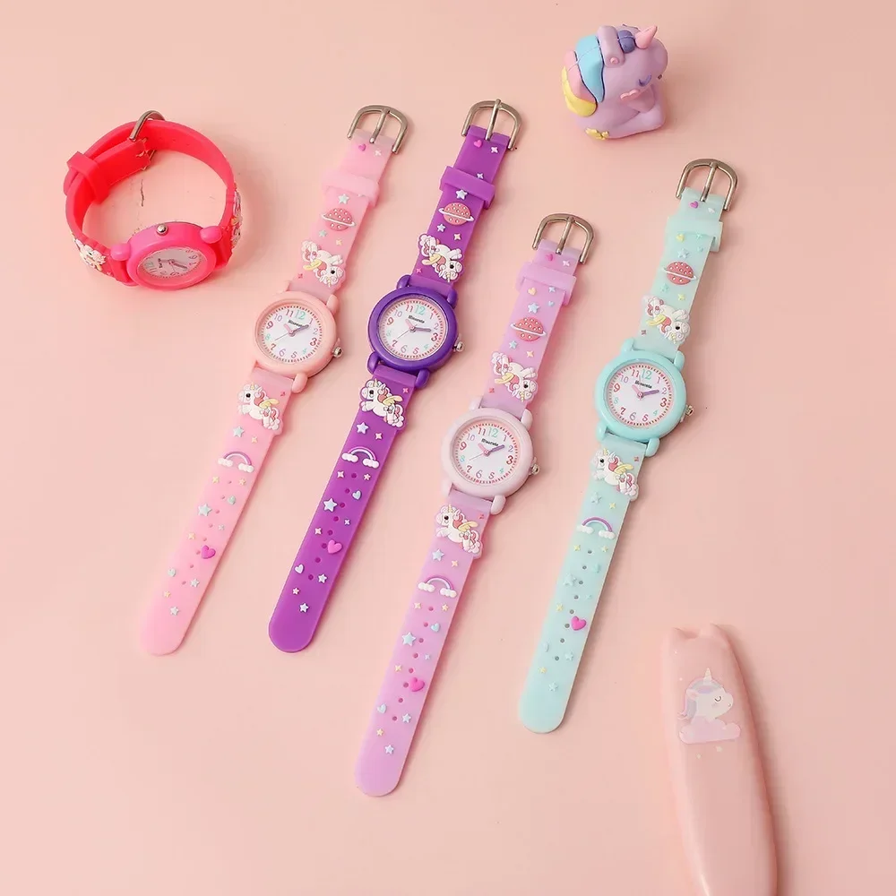 Jam tangan elektronik anak-anak, jam tangan anak perempuan imut, jam tangan Unicorn, jam tangan Quartz, hadiah untuk anak-anak, kartun, baru, 2024