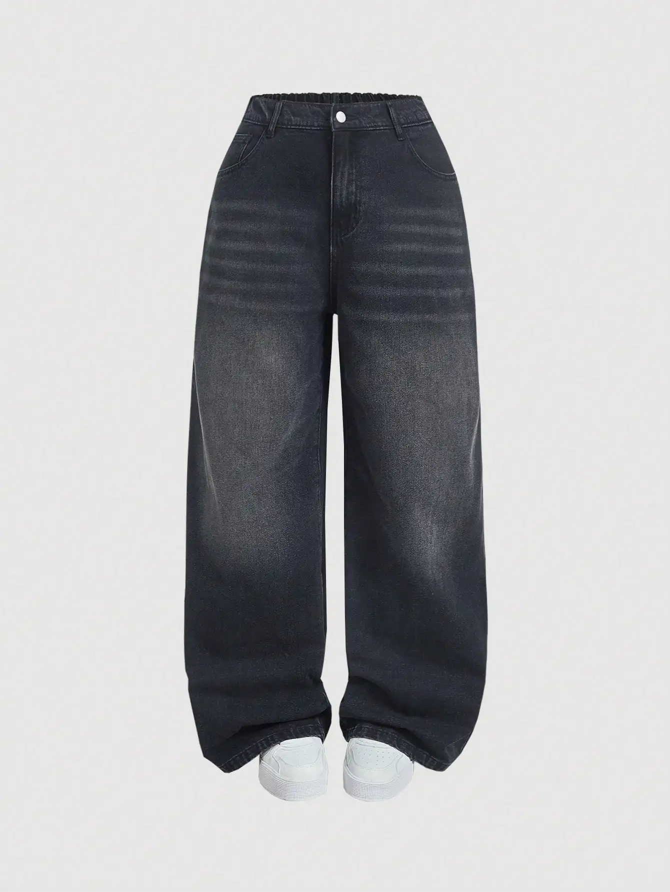 

Женские джинсы свободного кроя с широкими штанинами, черные, из денима, повседневные, с высокой талией, больших размеров