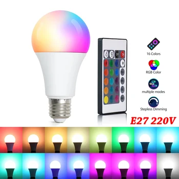 LED 전구, AC 220V E27 RGB 봄블라 LED 램프, IR 리모컨 변경 가능한 다채로운 RGB 화이트 앰플 스포트라이트 LED 전구