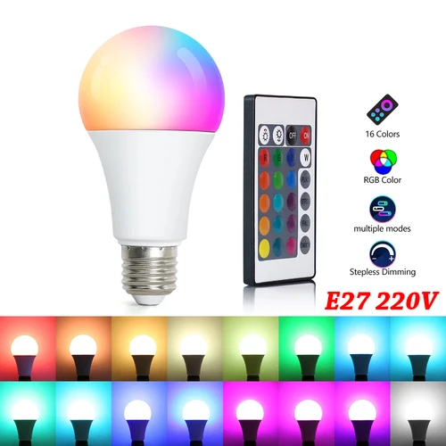 LED 전구, AC 220V E27 RGB 봄블라 LED 램프, IR 리모컨 변경 가능한 다채로운 RGB 화이트 앰플 스포트라이트 LED 전구 