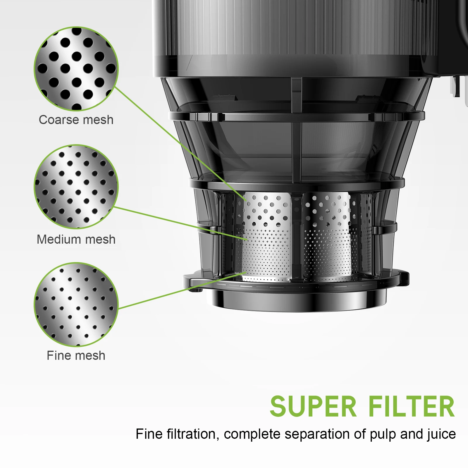 BioloMix Kaltpress-Entsafter, mit 130-mm-Einzugschacht, passend für ganzes Obst und Gemüse, hohe Saftausbeute, langsam kauender Entsafter in BPA-frei