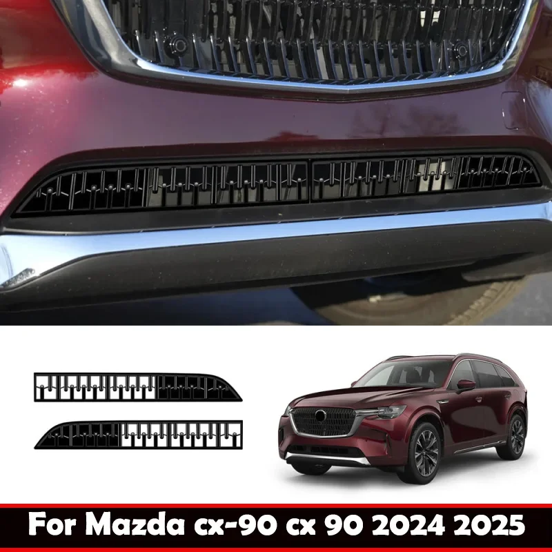 

For mazda CX-90 CX90 2024 2025 ABS black Front Bumper lower middle mesh Grille Grill Decoration Cover Trim Sticker Accessories