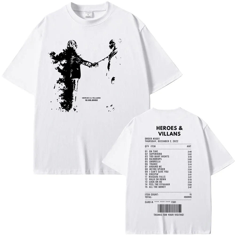 Rapper Metro Boomin Heroes & Villains Double Sided Print T-shirts Men Women Hip Hop Vintage Oversize Tshirt Male Cool Streetwear