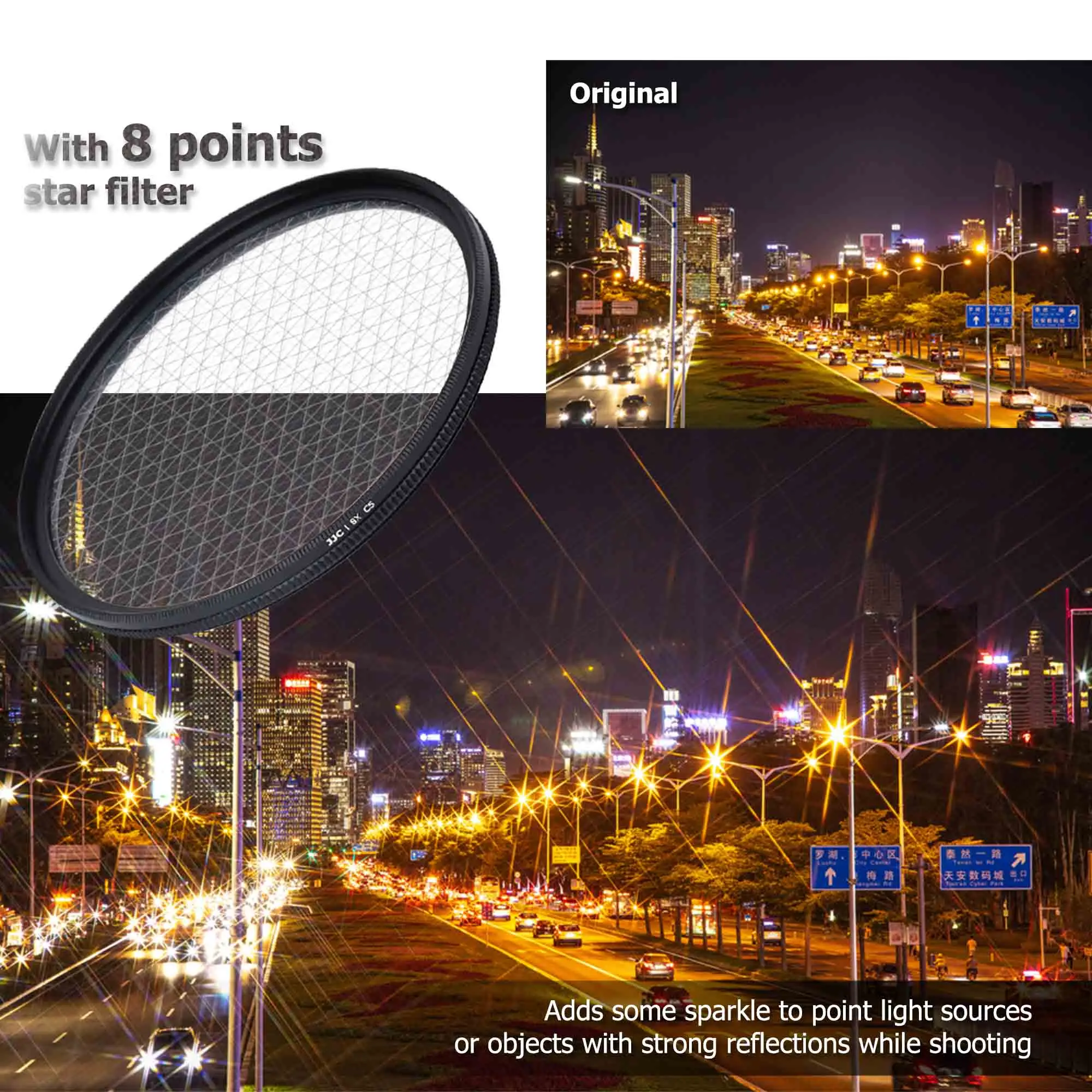 JJC Variable Star Filter Cross Screen Starburst Filter Kit 4 6 8 Lines for Canon Nikon Sony Olympus Pentax with Lens Filter Case