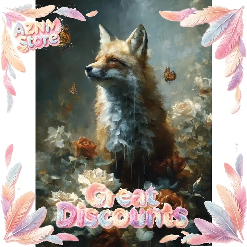 Affiche animale fantaisie Licorne Lapin Grenouille Rat Renard dans un jardin de roses Zèbre Impression sur toile pour mur de salon et maison 2026