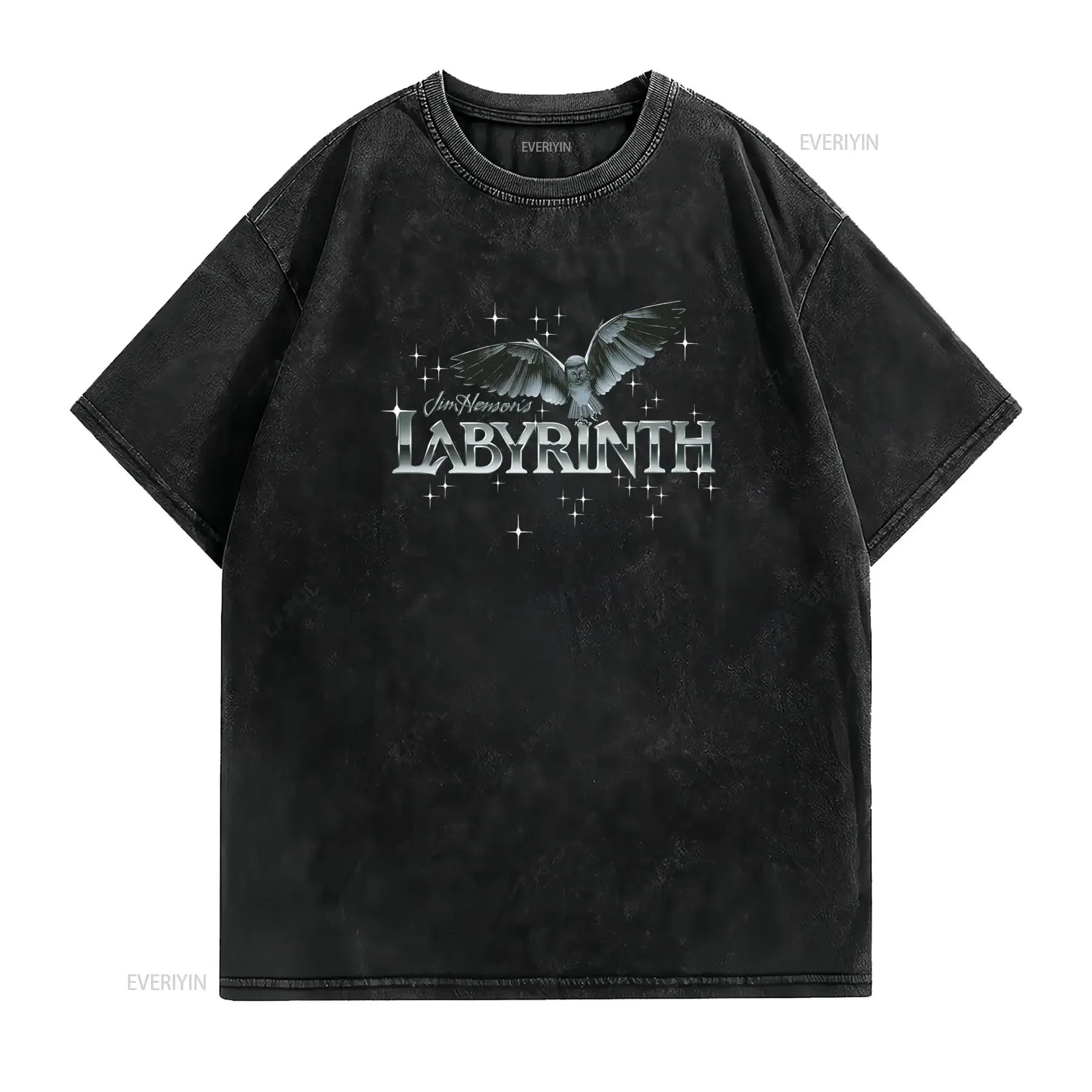 Vintage Fantasy Labyrinth Owl Print Casual T Shirt vintage Washed homme Breathable graphic designer clothes streetwear Unisex
