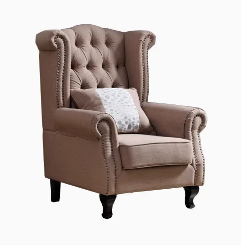Traditional Chesterfield Queen Anne High Back Wing Chair Armchair Sofa Tufted Fabric Home Office Furniture Storage Bench Stool