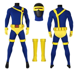 Adult Halloween Carnival Anime X Police 97 Man Cyclops Scott Summers Jumpsuits  Cosplay Costume Blindfold Belt Accessories Shoes