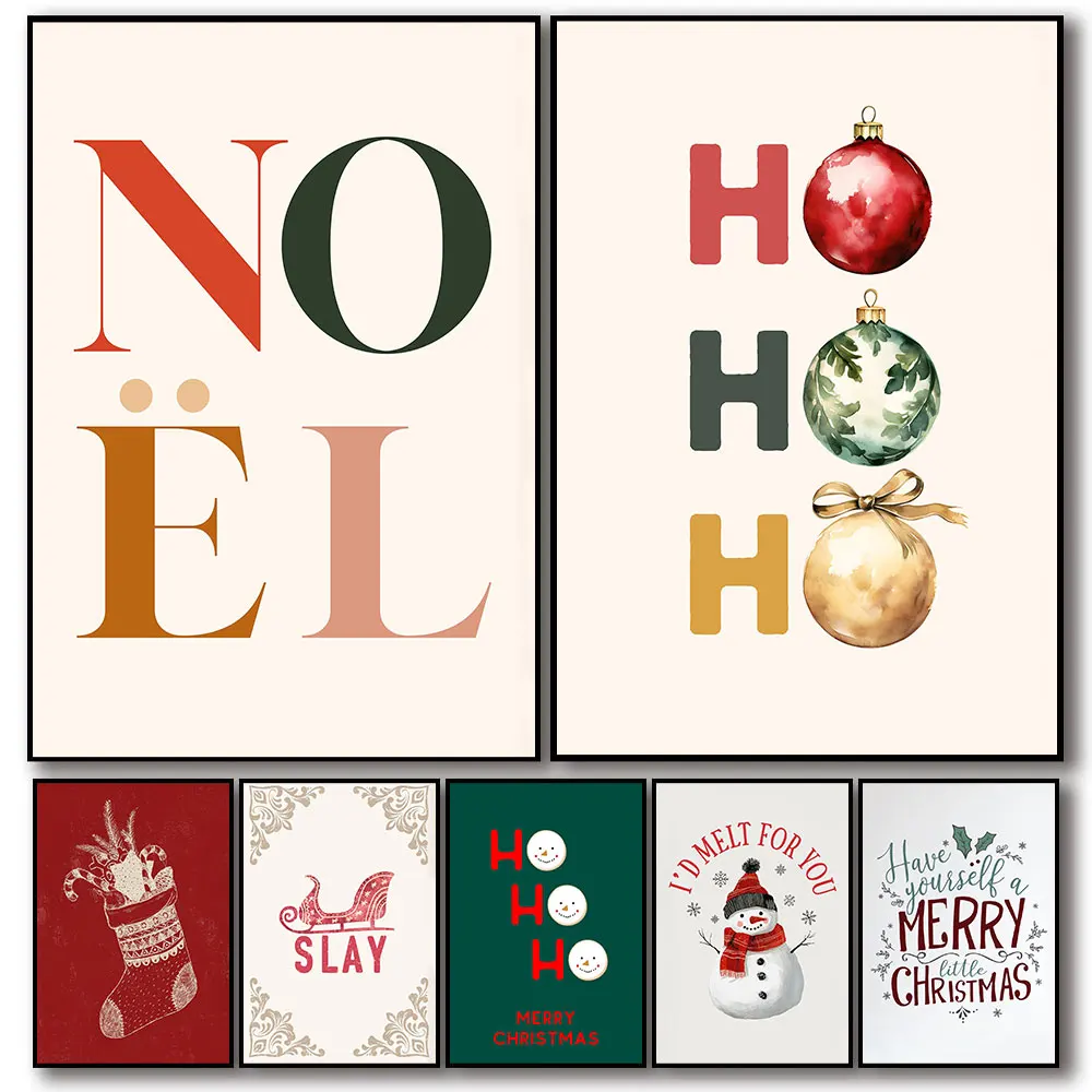 Retro Christmas Ho Ho Ho Poster Canvas Print Painting Wall Art Bedroom Study Living Room Home Funny Christmas Decor