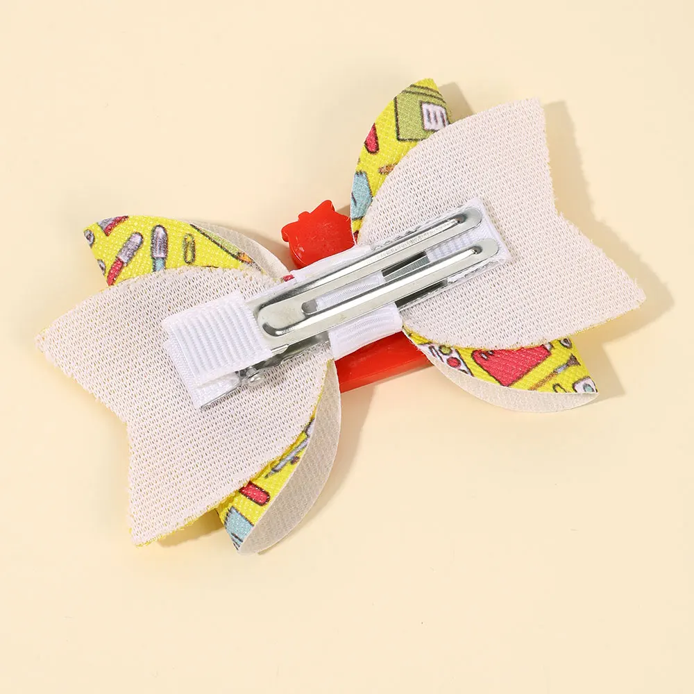 2PCS Glitter Back To School Bow Hair Clips Cute School Bus Hairpin Headdress Sweet Doughnut Barrettes Kids Hair Acesssories