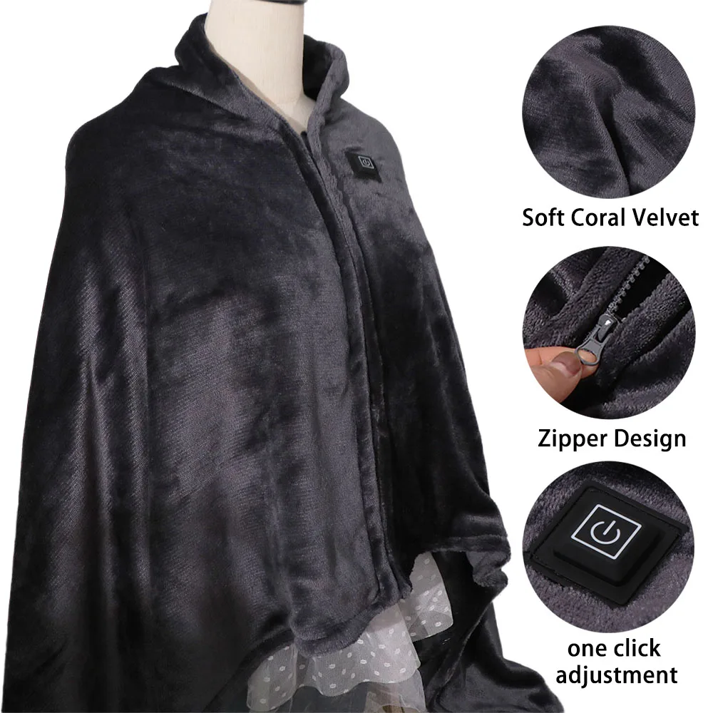 

Плед-накидка из кораллового флиса с подогревом, 3 уровня нагрева, быстрый нагрев, USB-подогрев, 8 зон обогрева, портативное термоодеяло для зимы