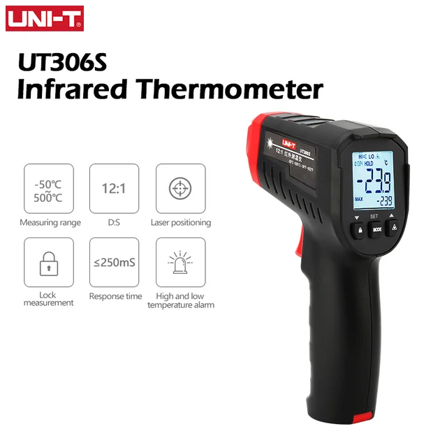 UNI-T Cyfrowy termometr na podczerwień UT306S UT306C Bezdotykowy termometr Laserowy miernik temperatury Pistolet -50-500 Termometro