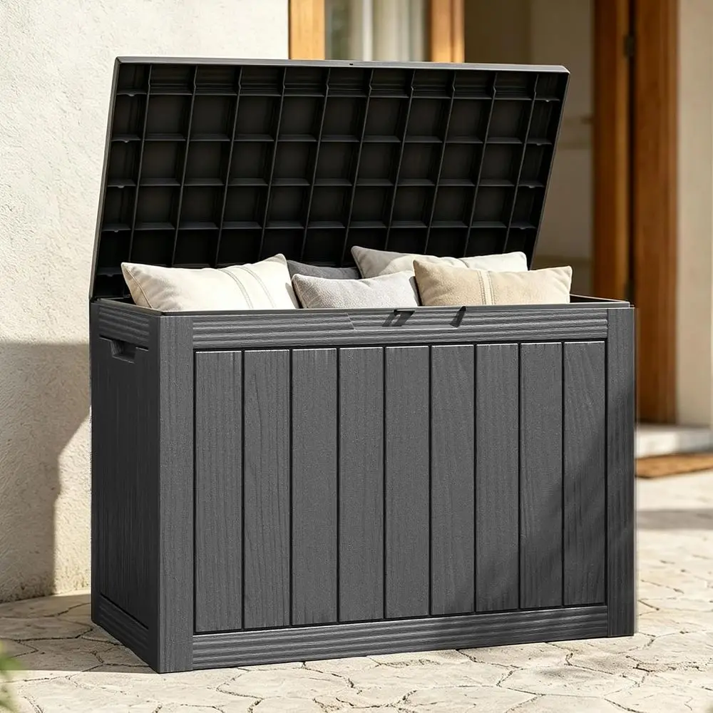 50 Gallon Waterproo Deck Box, Resin Outdoor Storage Box with Lockable Lid, Outside Package Delivery or Patio, Garden & Porch, Bl
