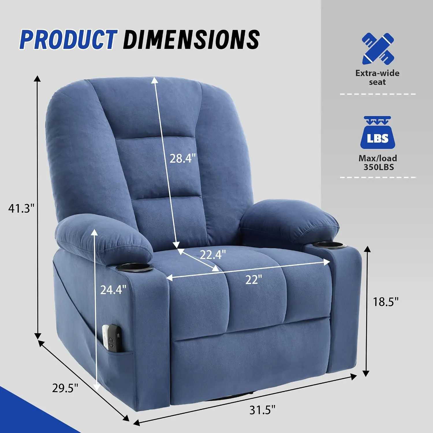 Power Swivel Rocker Recliner Chair for Adults, Electric Rocking Recliner with Massage and Heat for Living Room Bedroom, Fabric R