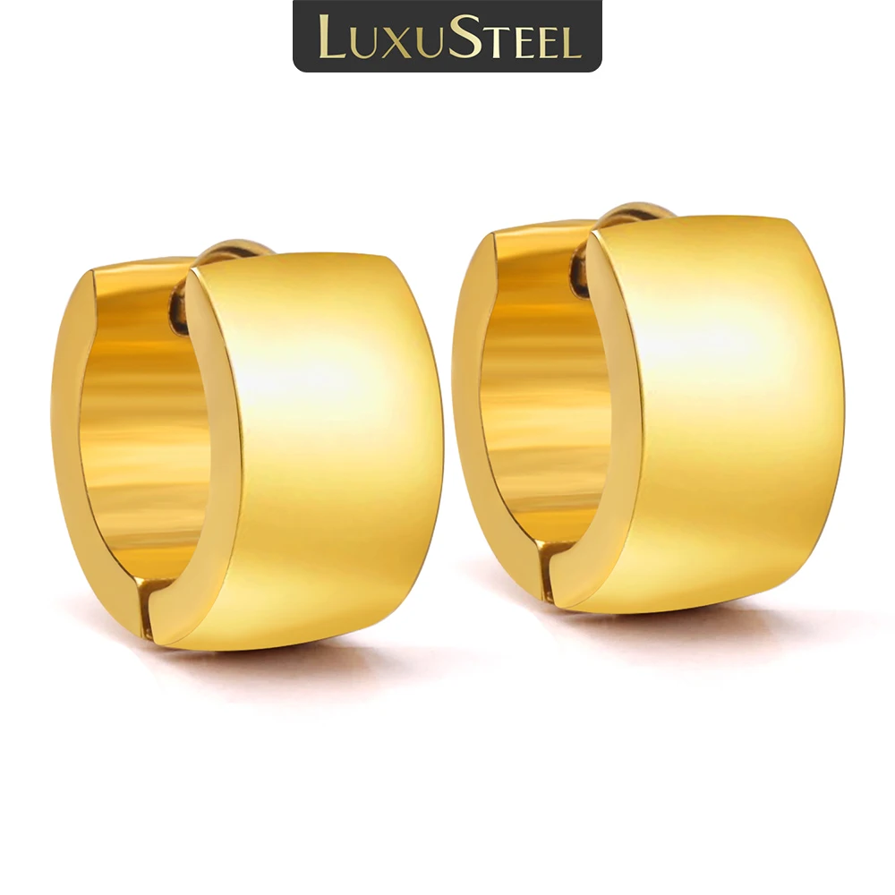LUXUSTEEL Round Shape Metal Hoop Earrings Geometry Stainless Steel Stud Earrings for Women Girls Texture Ear Jewelry
