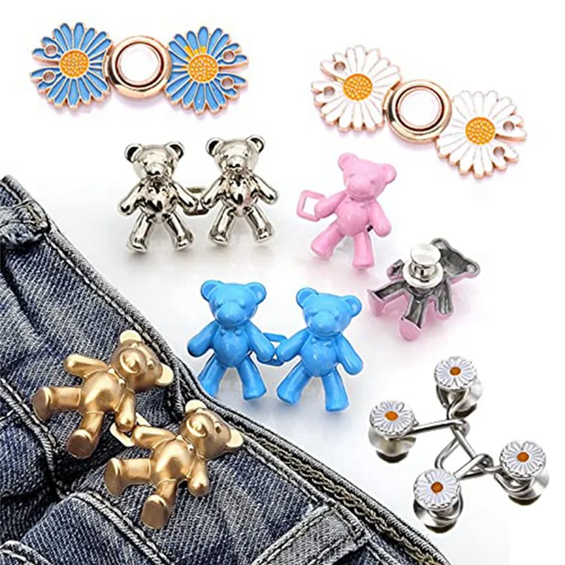 Adjustable Jeans Button Pin Set Waist Tightener Bear Clip Bear Pants Clip Bear Buttons for Jeans Skirt