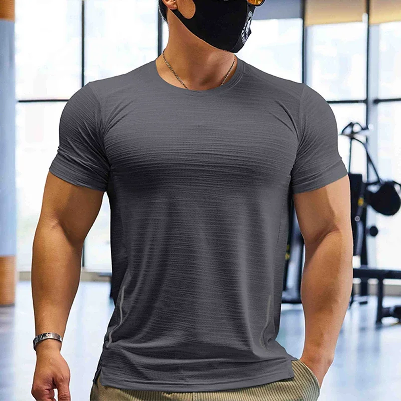 Muscle Training Compression T-shirt Man Running Dry Fit Tee Plain Color Plus Size Gym Men's T-shirts Sports Men Tops Sweatshirt
