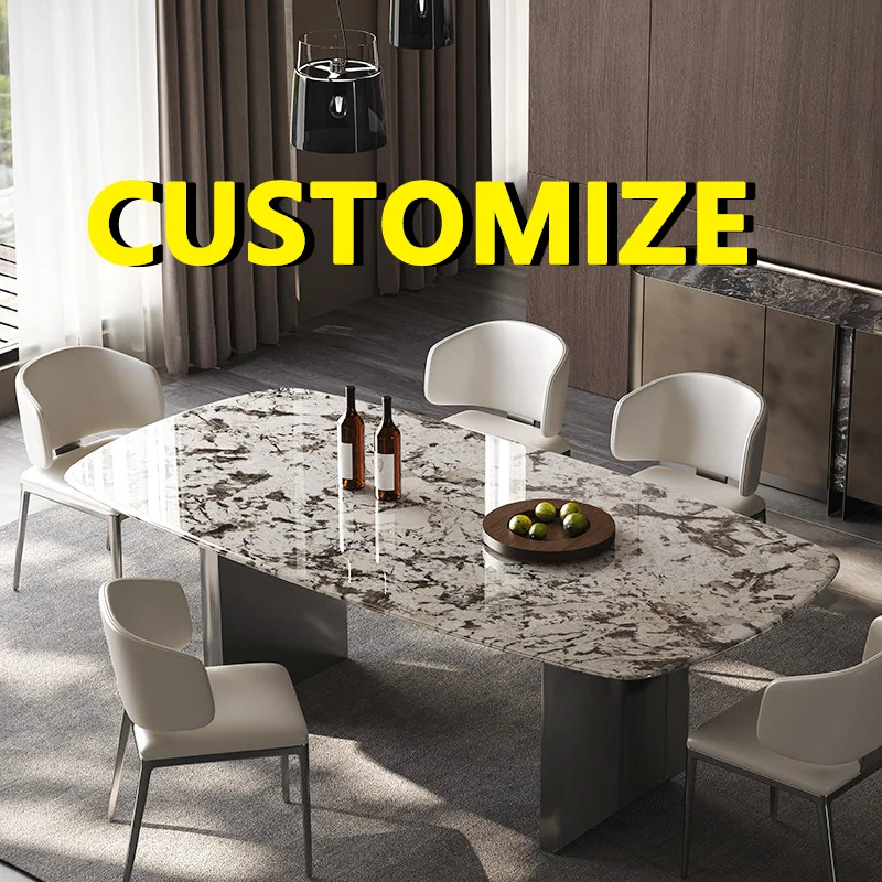 Any Size Custom Urban Luxury Super Crystal Stone Dining Table Multi Stone Option Food Grade Sturdy Steel Base Home Furnish