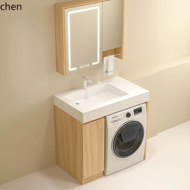 ZML small apartment balcony bathroom washing machine one-piece cabinet combined rock slab one-piece wash basin