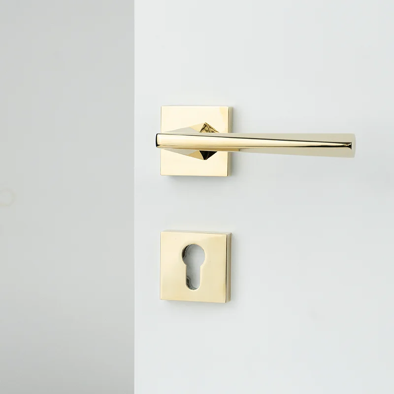 VERQNI MANIGLIE & ACCESSORI HRAB-223 Modern Door Handle Lock Set Rectangular PVD Gold Anti-corrosion Interior Room