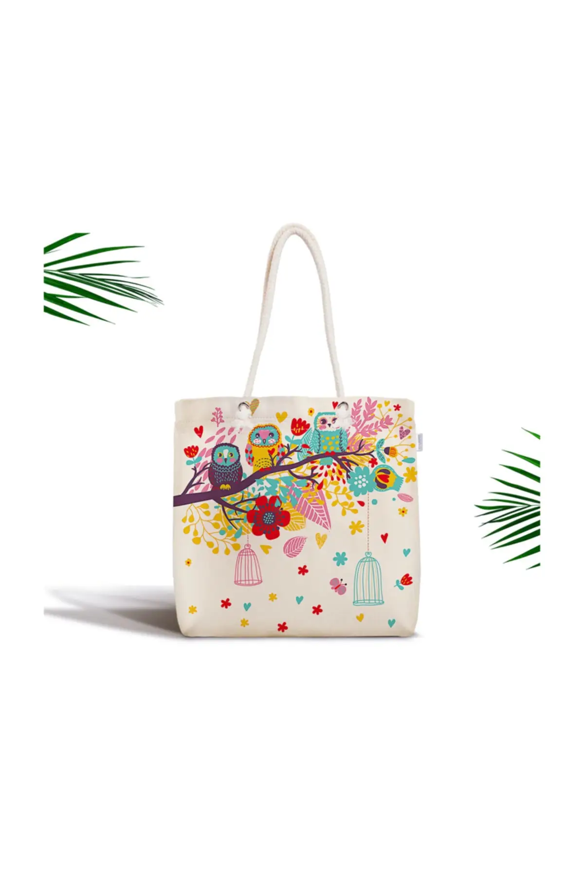 Women's Owl Patterned Digital Printed Zipper Modern Fabric Beach Bag Model Quality Elegant Design Travel Bag Fashion Trend Home