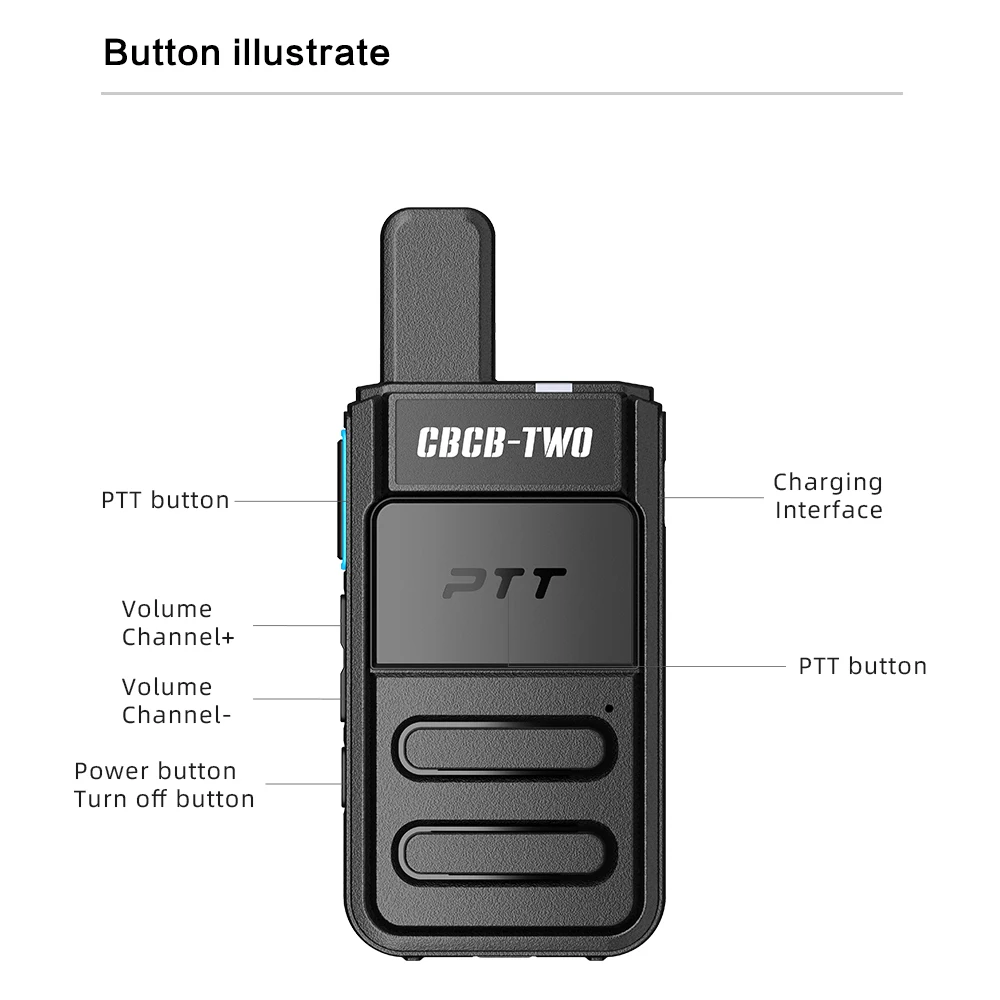 CBCBTWO 미니 워키토키 GT-911, 초박형 양방향 라디오, 장거리 충전식 휴대용 C타입 충전, 호텔용 듀얼 PTT, 4 개