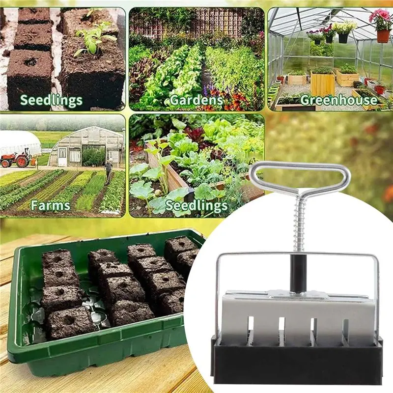 ABJN-Handheld Seedling Soil Block Maker 20-Cell Steel Soil Blocking Tool With Handle Garden Blocking Tools