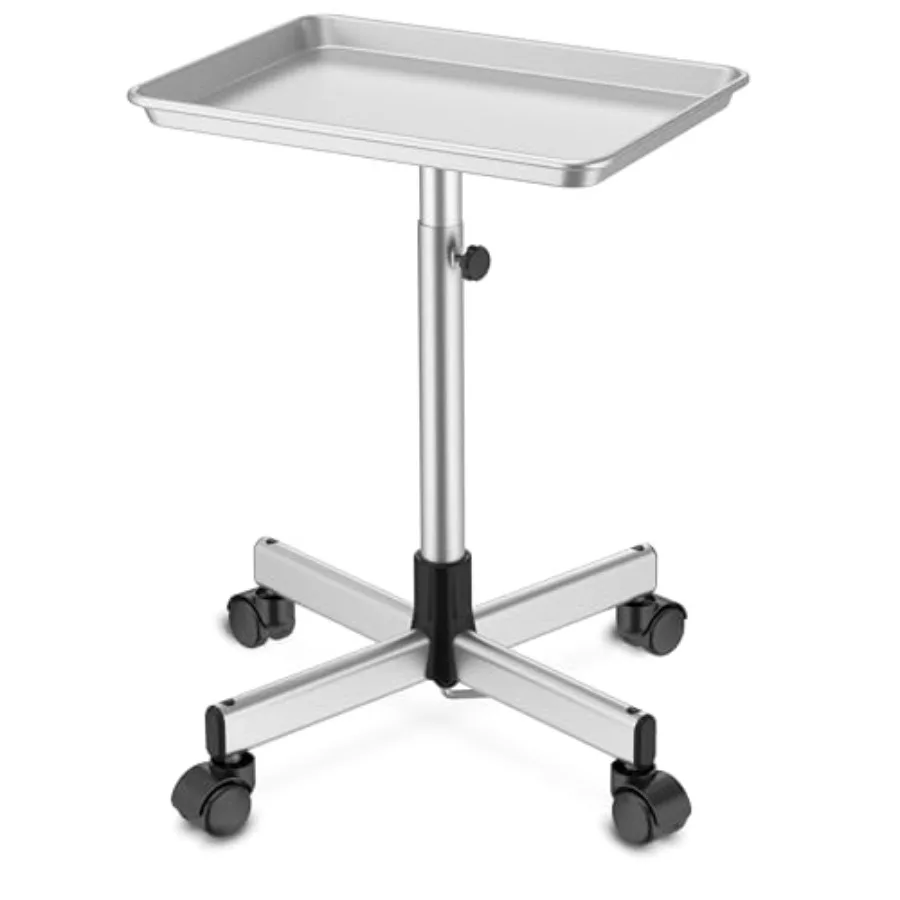 

Salon Tray on Wheels - Premium Aluminum Tattoo Tray Rolling Trolley - Adjustable Salon Service Rolling Tray Hairdresser Cart wi