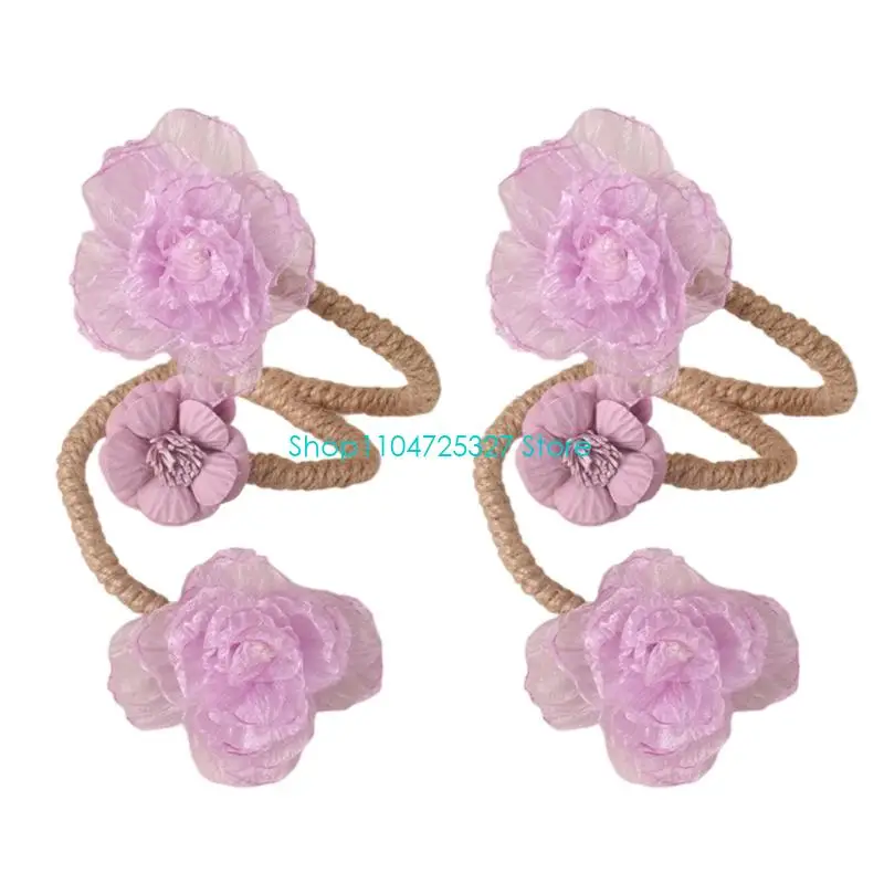D8KF 2Pcs Artistic Artificial Flower Curtain Buckle Adjustable Tiebacks for Home Decors Window Drapery Floral Holdbacks Tie