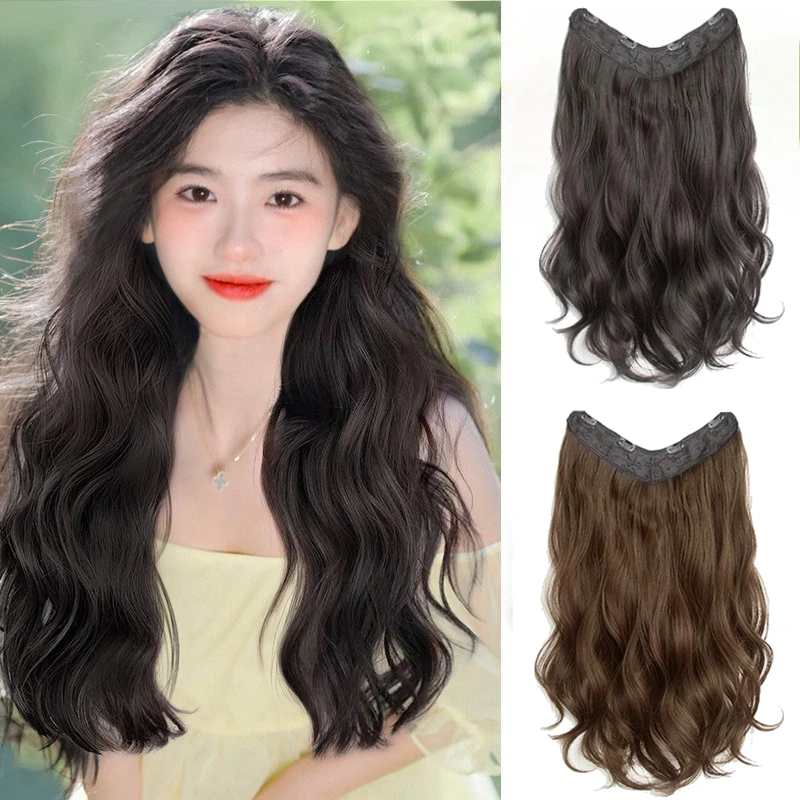 

Synthetic 4-Clip One Piece Invisible Hair Extension Long Wavy Hairpiece Clip In Hair Extension For Women Natural Fake Hair Piece