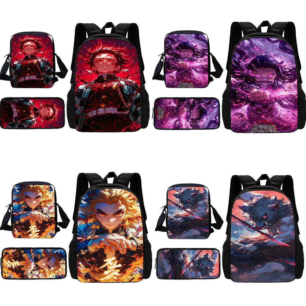 3 pcs set Demon Slayer Kamado Tanjirou Child School Backpack With Shoulder Bag Pencil Bags School Bags for Boys Girls Best Gift