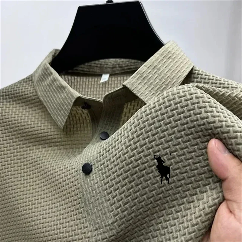 Men's Summer Ice Silk Polo Shirt Short Sleeve Cooling Breathable Business Casual Premium Quality Tops