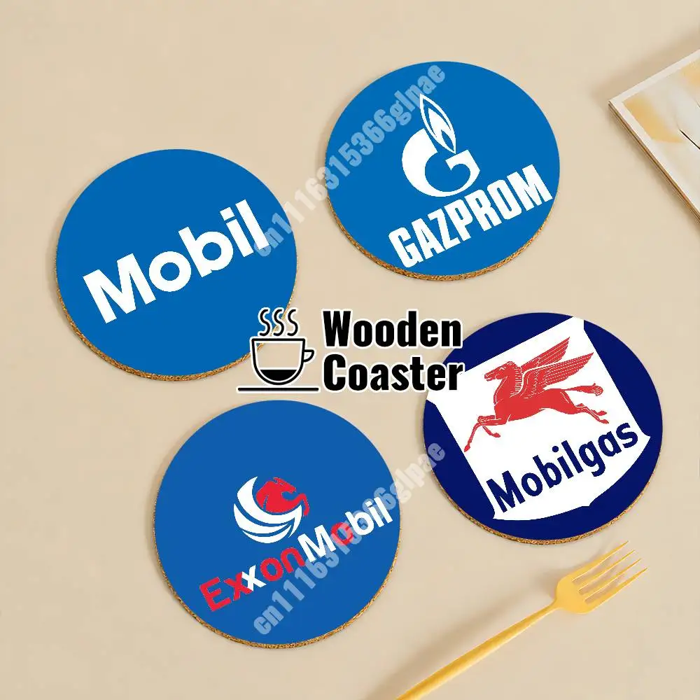 M-MobilExxon G-Gazprom Oil Gas Corporation Wooden Cup Mat Cappuccino Vodka Juice Water Coaster for Flower Shop