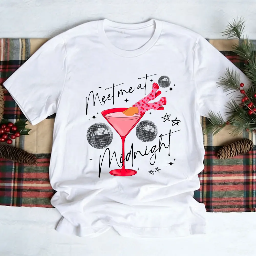 Happy New Year 2026 Funny Fashion Trend New Year Disco Ball Print T-shirt Suitable Men Women Party Cotton Tops for New Year Gift
