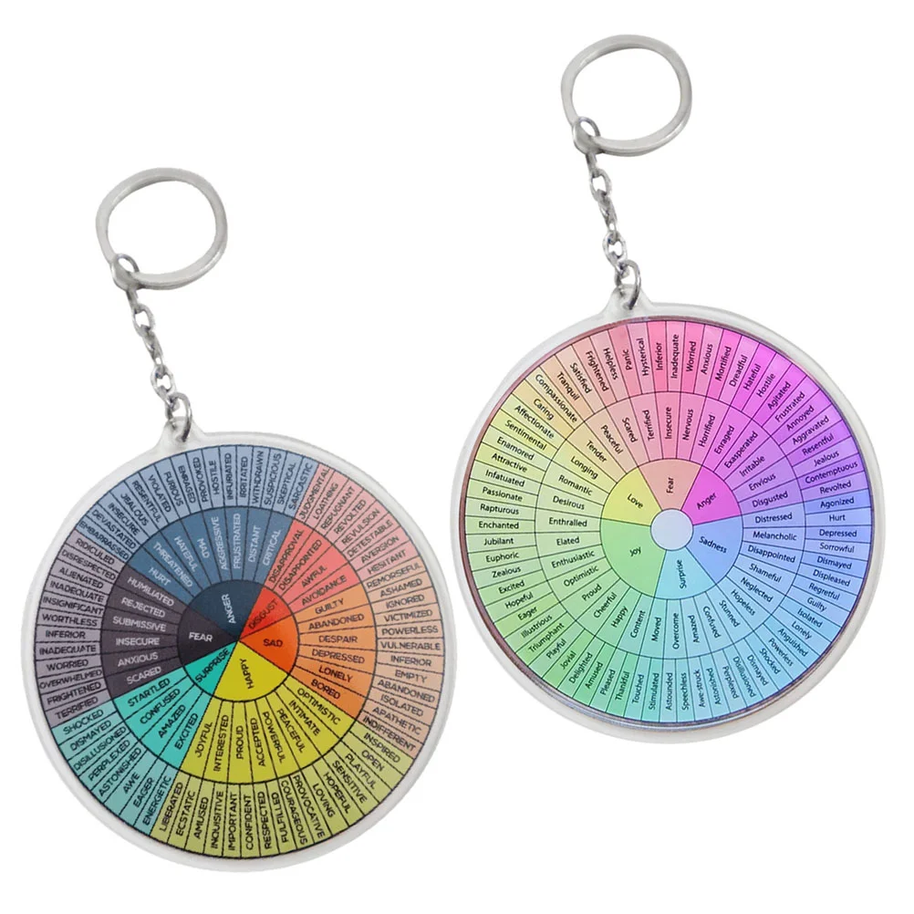 

2 Pcs Psychological Emotional Key Unique Design Keychain Feeling Wheel Pendant Hanging Feelings Ring