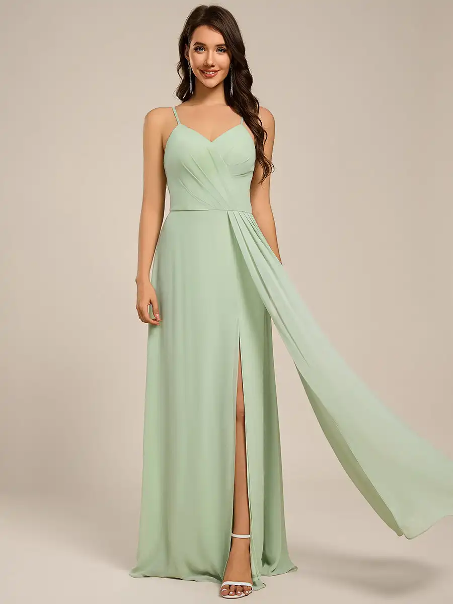 

Вечернее платье BAZIIINGAAA с асимметричным разрезом, на тонких бретелях, с подкладкой на груди, из шифона, для подружек невесты