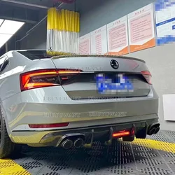 Carbon Fiber Rear Lip With LED Light FOR Skoda Superb 2015- 2023 Fins Shark Style Diffuser Bumper Guar