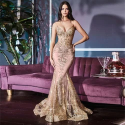 Beautiful For Women Elegant Sexy V Neck Spaghetti Strap Sleeveless Mermaid Pretty Beaded Customized Evening Dresses Party Female