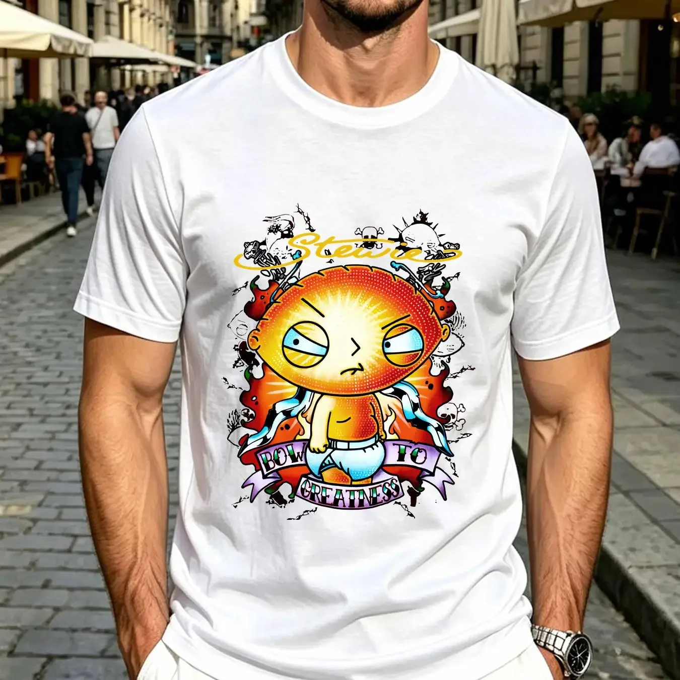 washed T Shirt Vintage 2000s Stewie Big Face Size XL Y2k long or short sleeves vintage Washed Top For Everyday Wear Stylish