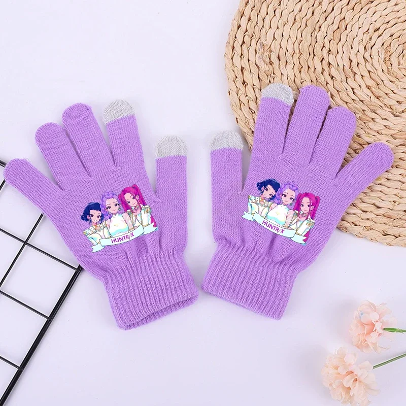 2025 جديد K البوب شيطان هنتر الفتيات قفازات Kawaii الكرتون المطبوعة محبوك قفازات الاطفال الشتاء في الهواء الطلق قفاز دافئ
